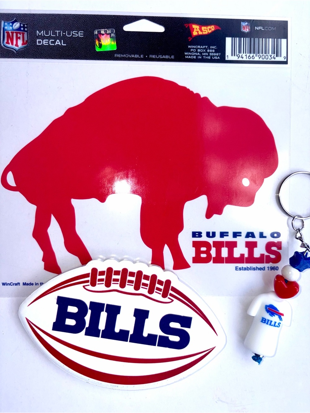 3 PC Buffalo Bills NFL Bundle: Car Sticker, Magnet & Keychain